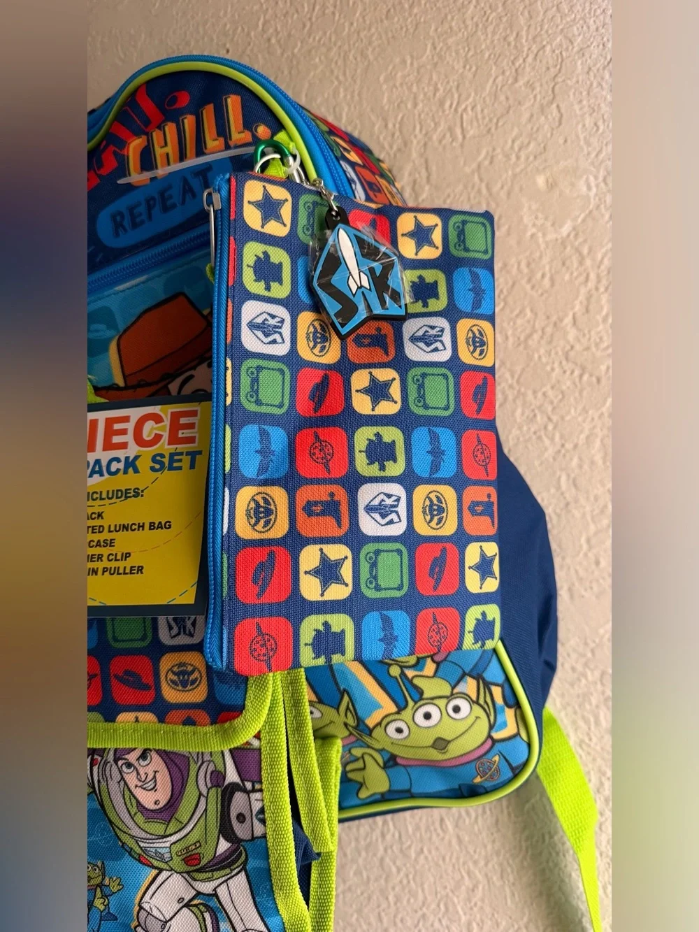 Toy Story Kids Backpack with Buzz & Woody - Bright Blue & Green 17”